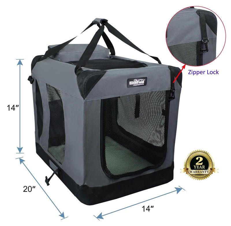 EliteField 3-Door Folding Soft Dog Crate with Carrying Bag and Fleece Bed (2 Year Warranty), Indoor & Outdoor Pet Home (20" L x 14" W x 14" H, Gray) - Image 2